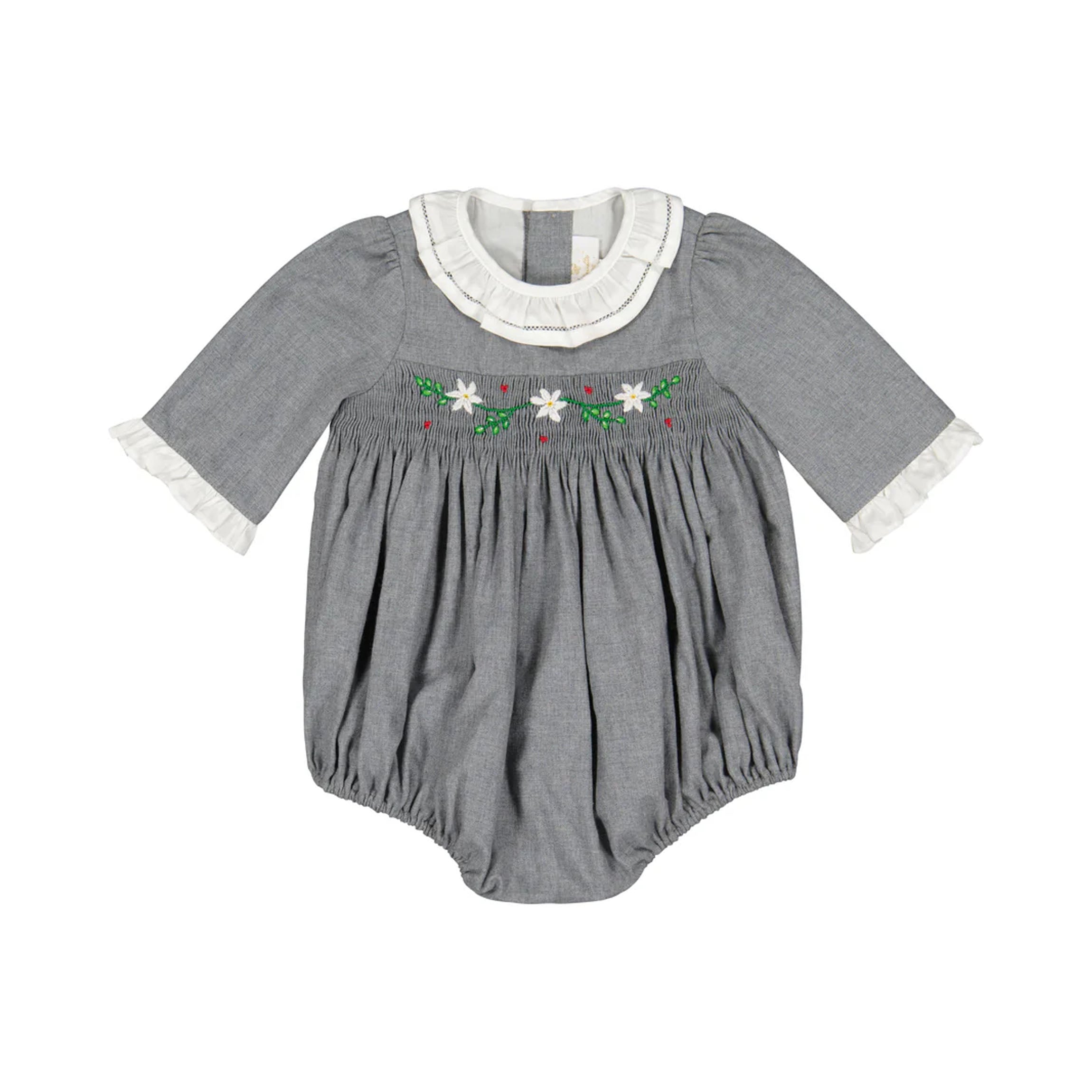Heidi Grey Long Sleeve Smocked Bubble