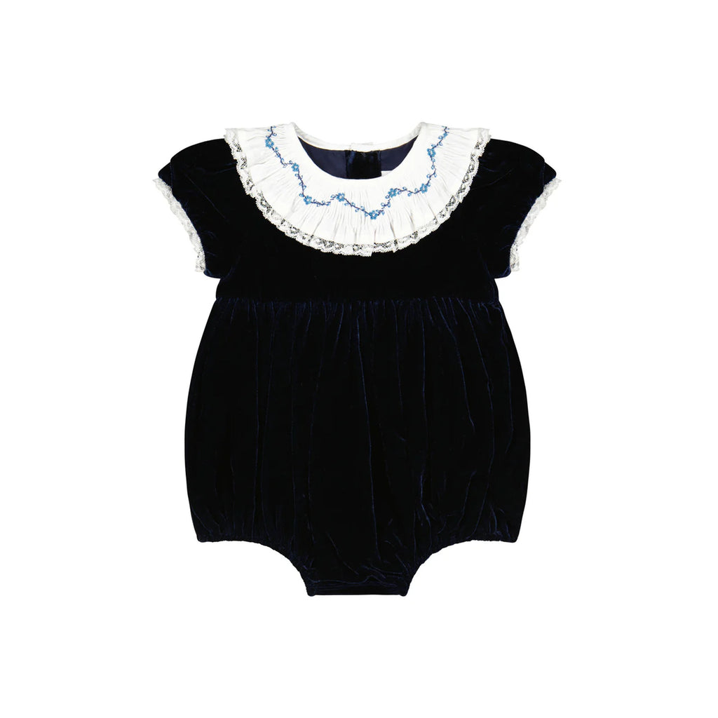 Celestine Navy velvet Smocked Romper