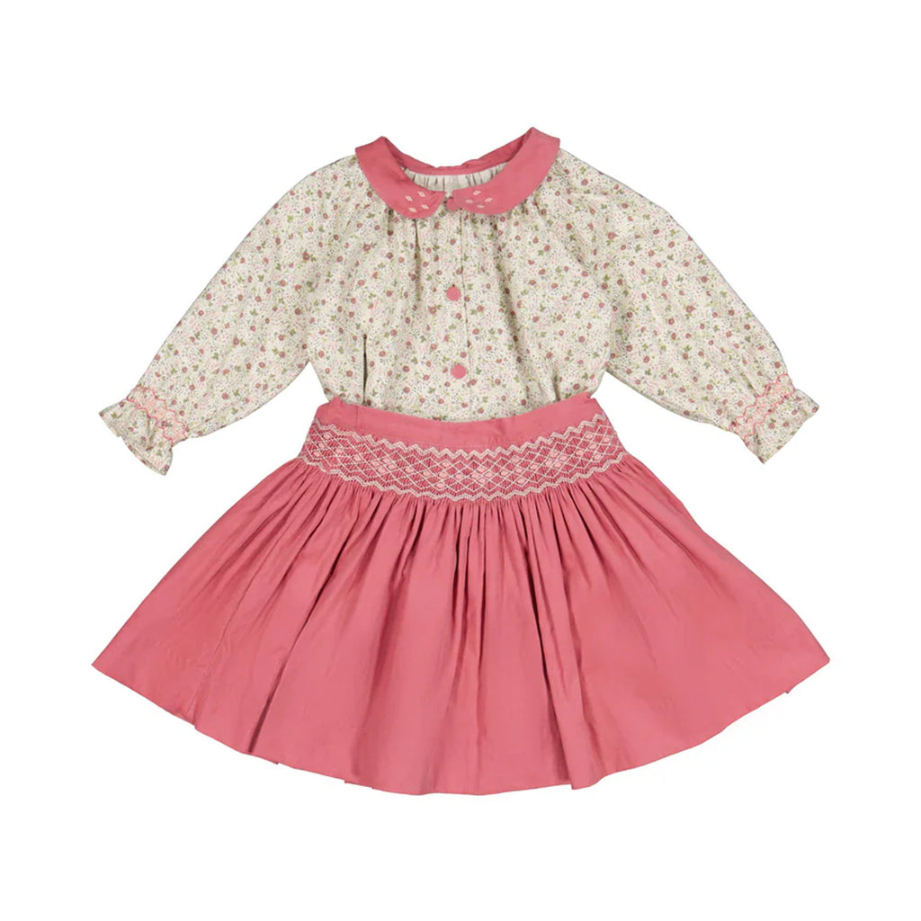 Marie Pink Floral Smocked Skirt & Blouse