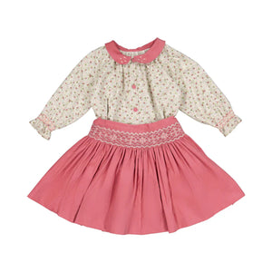 Marie Pink Floral Smocked Skirt & Blouse
