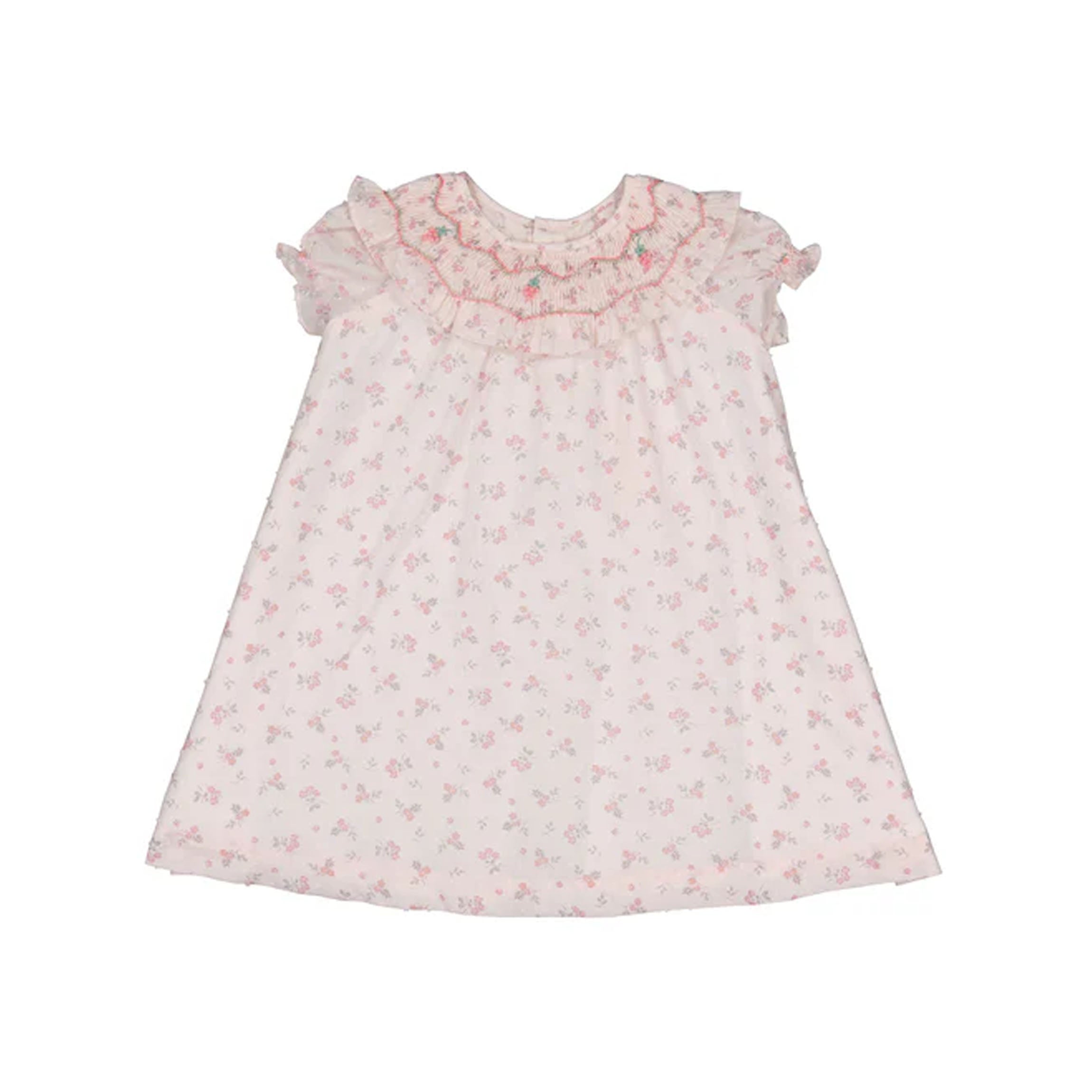 Myrtille Pink Floral Short Sleeve Bishop Dress