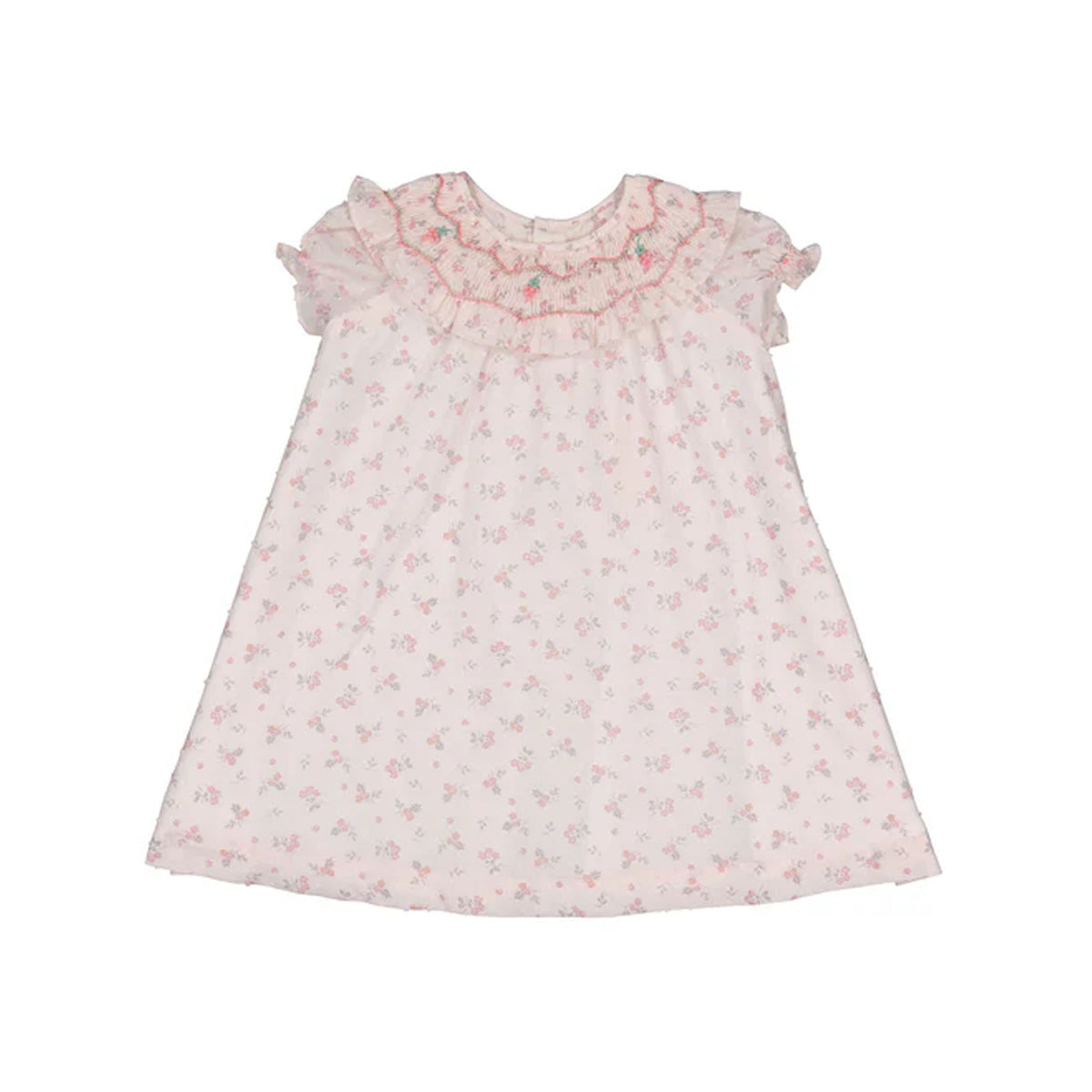Myrtille Pink Floral Short Sleeve Bishop Dress