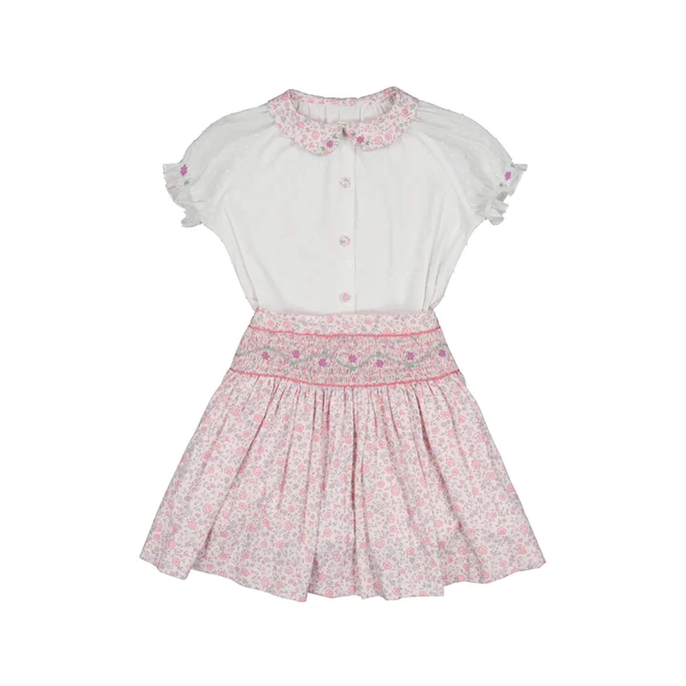 Marie Floral Pink Skirt & Short Sleeve Blouse