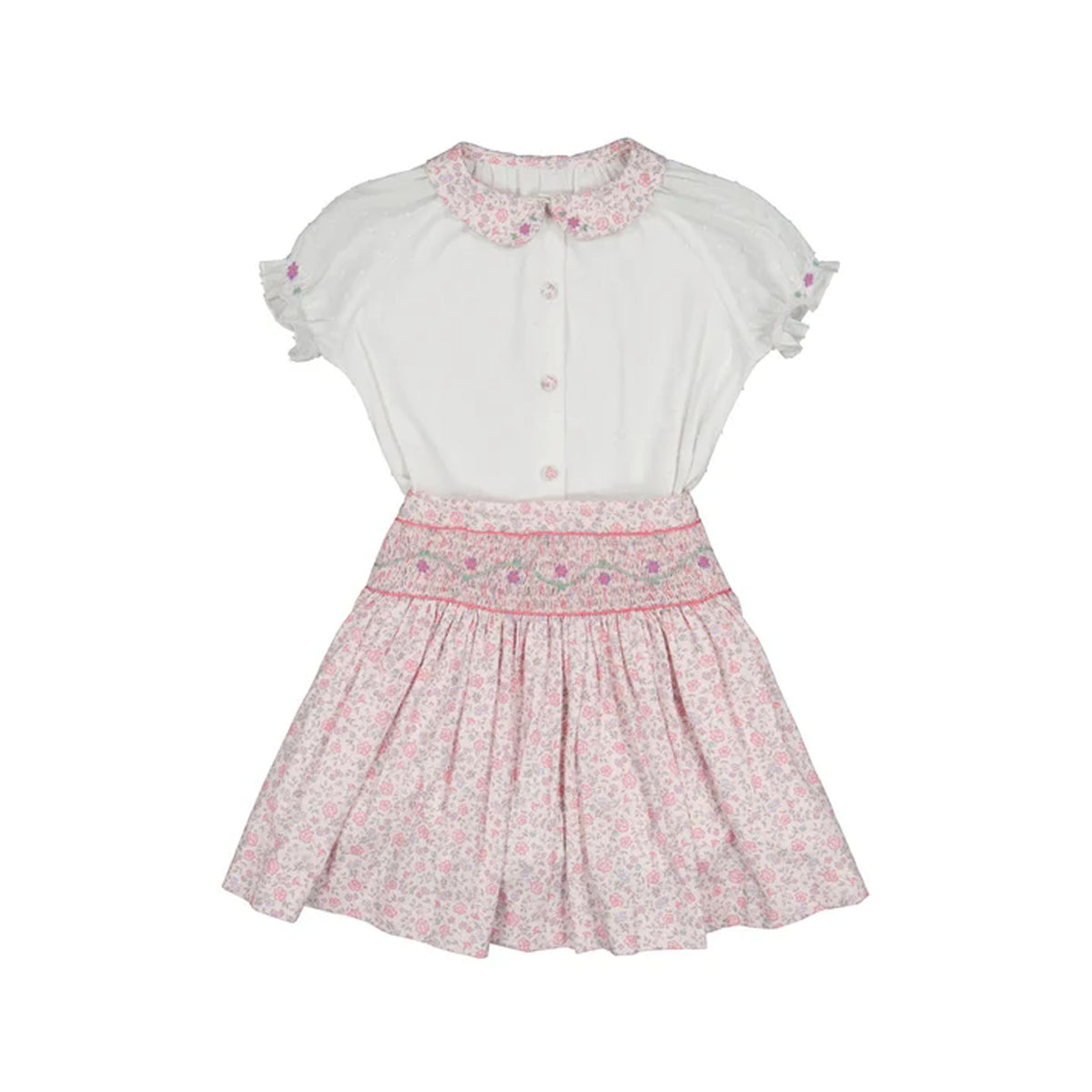 Marie Floral Pink Skirt & Short Sleeve Blouse