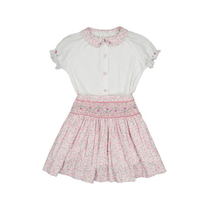 Marie Floral Pink Skirt & Short Sleeve Blouse