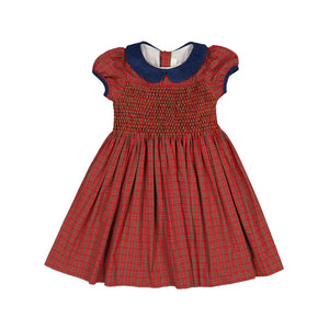 Angelica Red Tartan Short Sleeve Smocked Dress