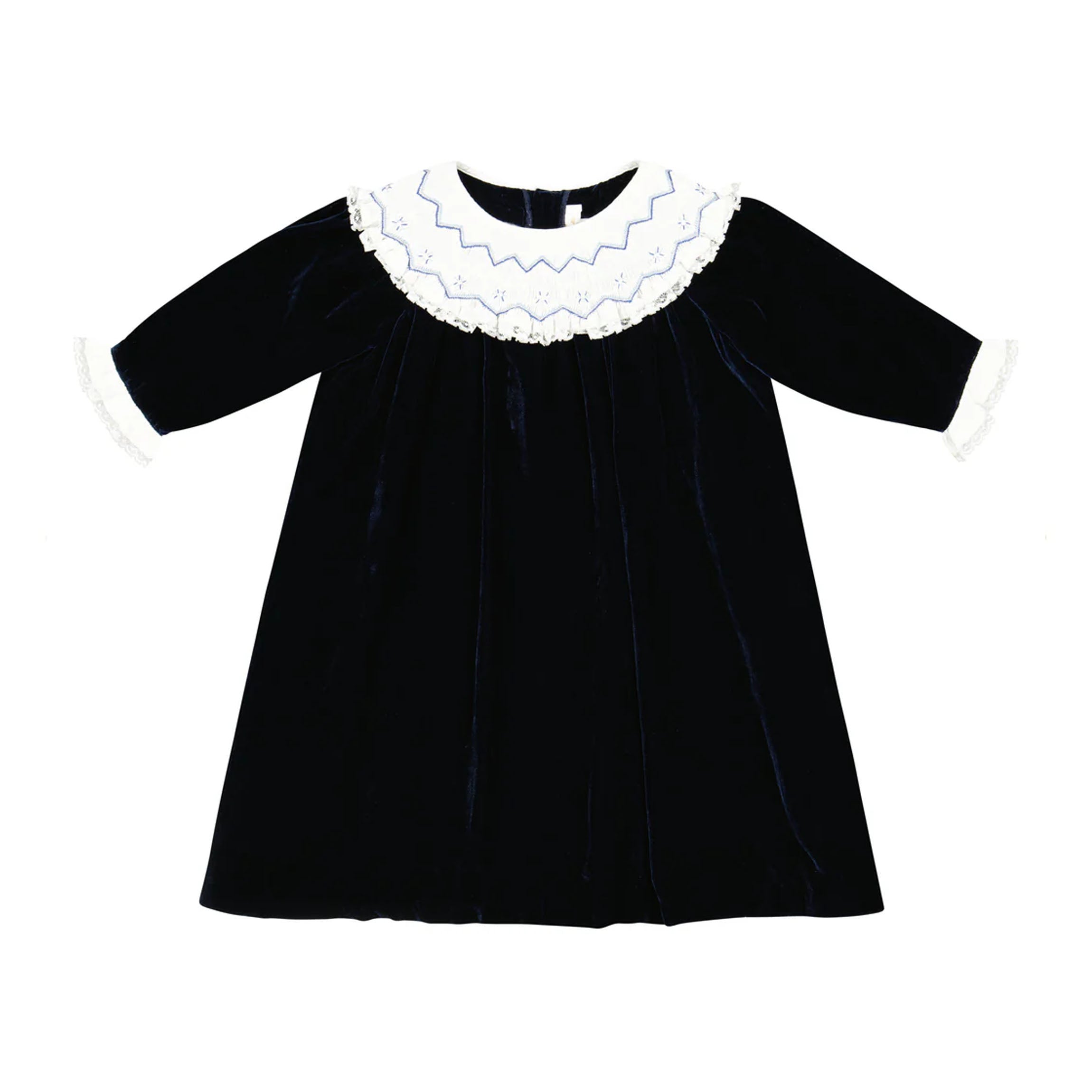 Celeste Navy Velvet Long Sleeve Bishop Dress