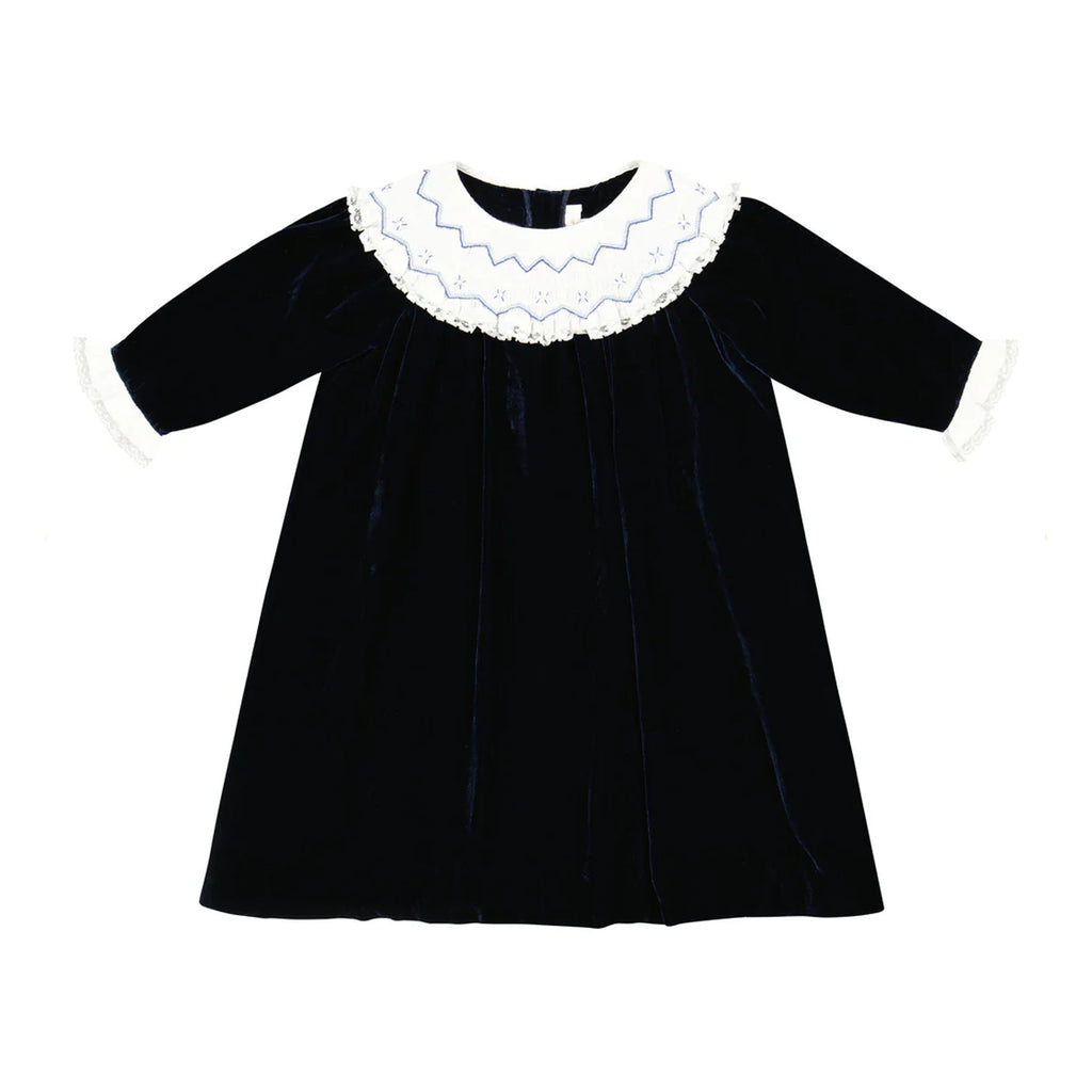 Celeste Navy Velvet Long Sleeve Bishop Dress