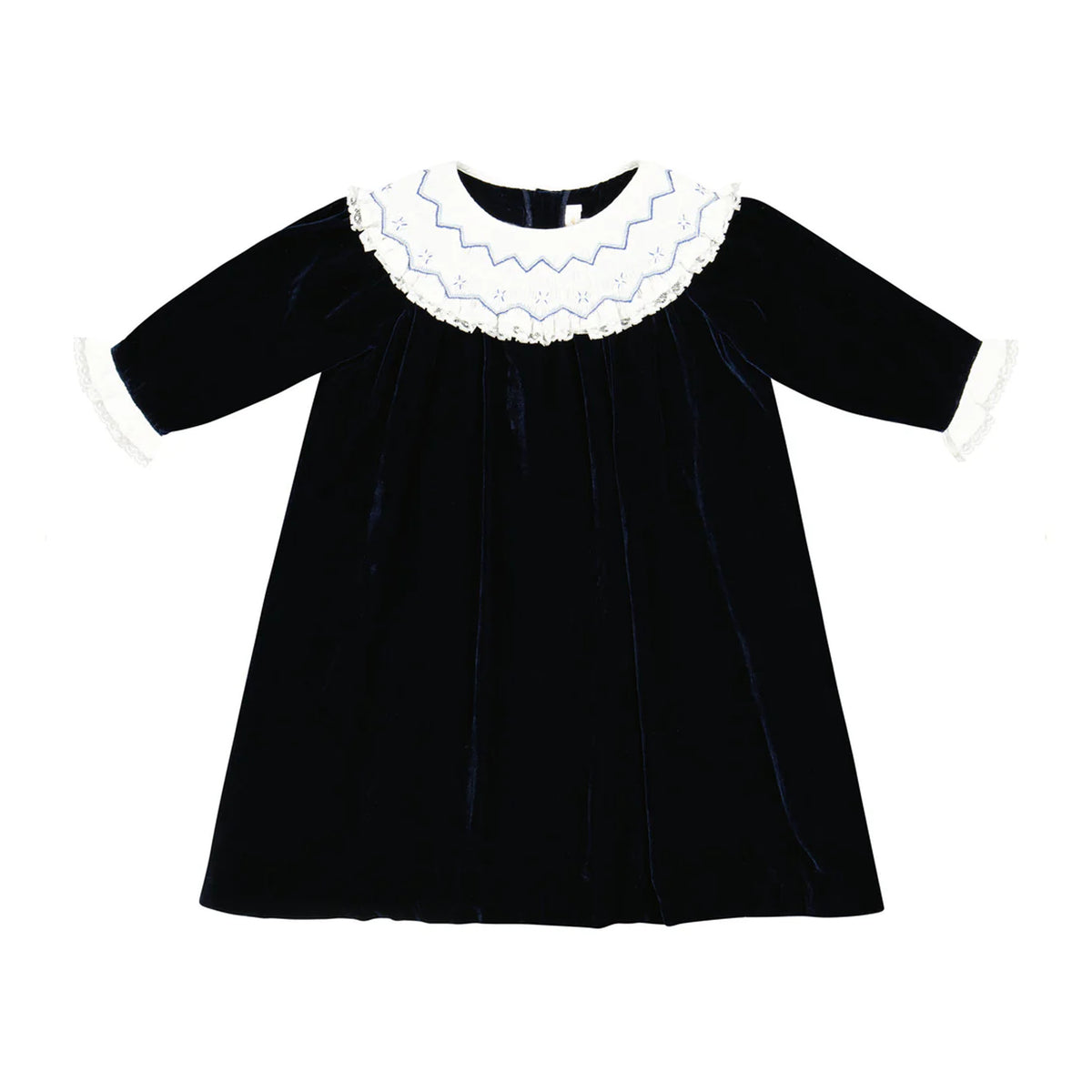 Celeste Navy Velvet Long Sleeve Bishop Dress