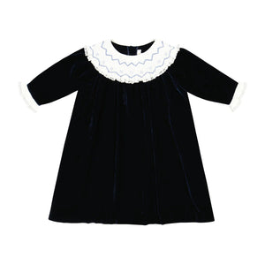 Celeste Navy Velvet Long Sleeve Bishop Dress