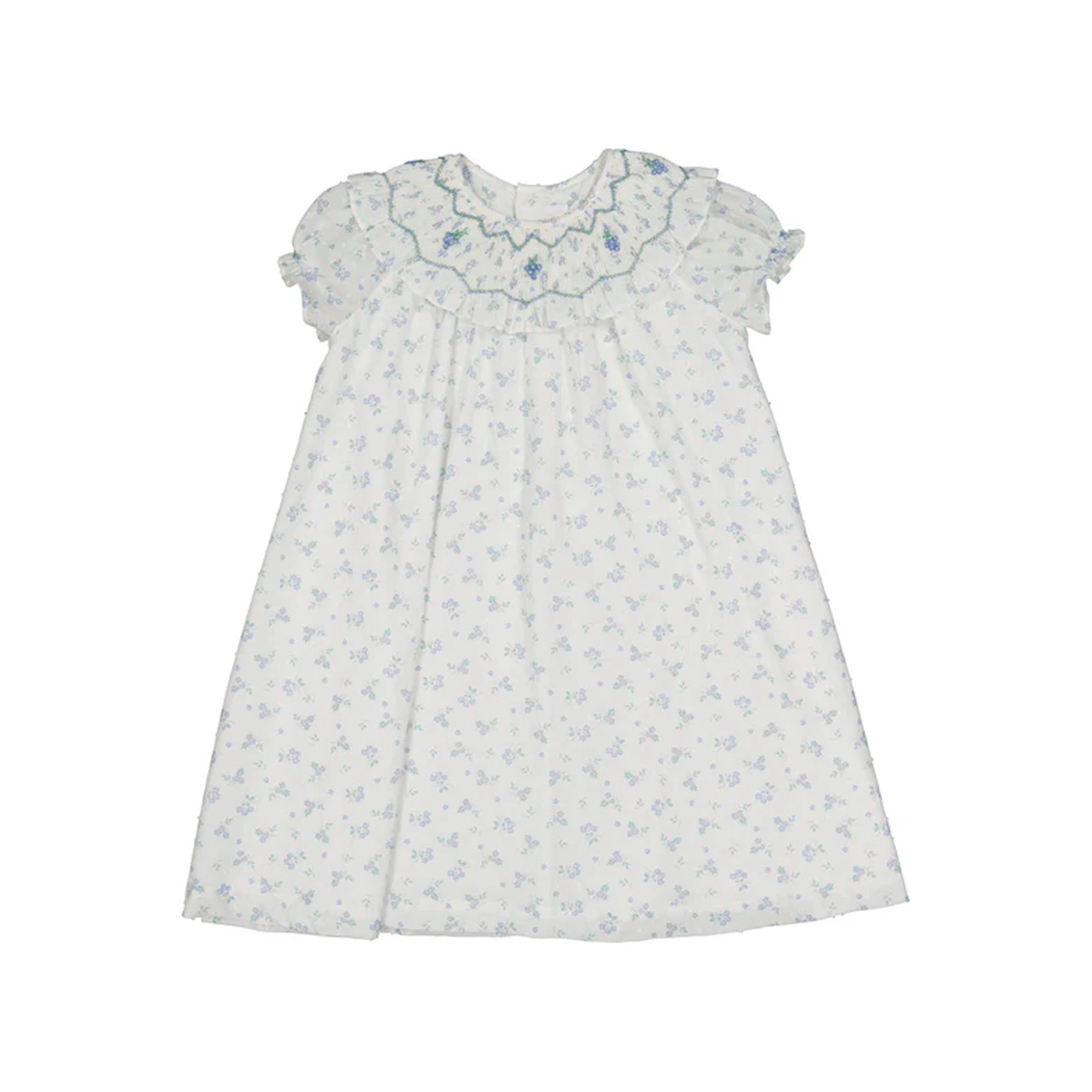 Myrtille Blue Floral Short Sleeve Bishop Dress