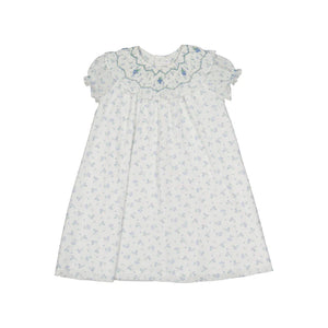 Myrtille Blue Floral Short Sleeve Bishop Dress