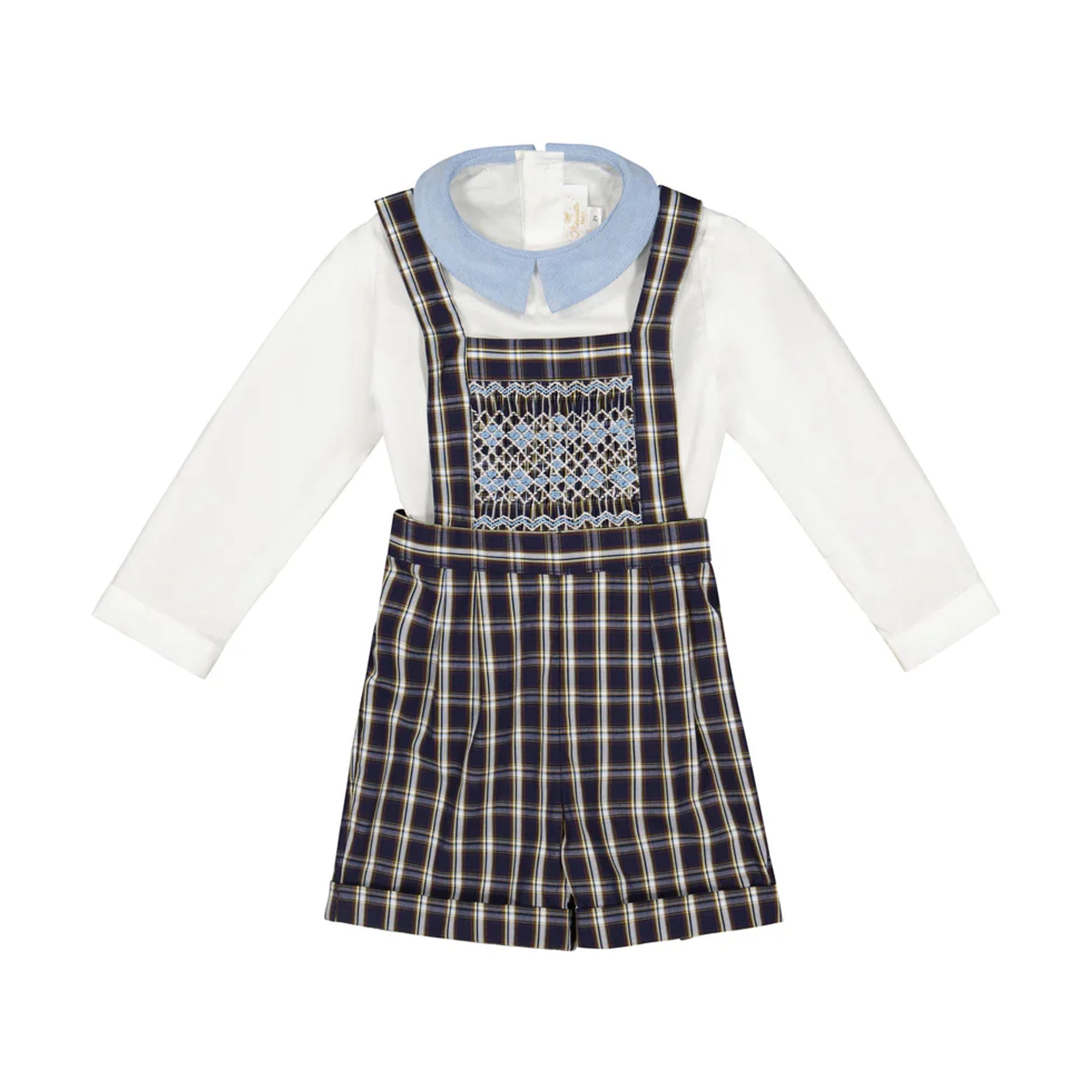 George Navy Tartan Boy Dungaree & Shirt