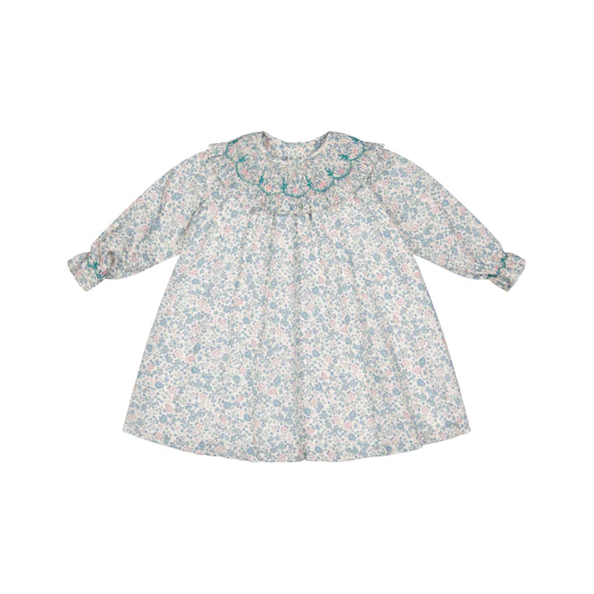 Yse Blue Floral Long Sleeve Bishop Dress and Purse