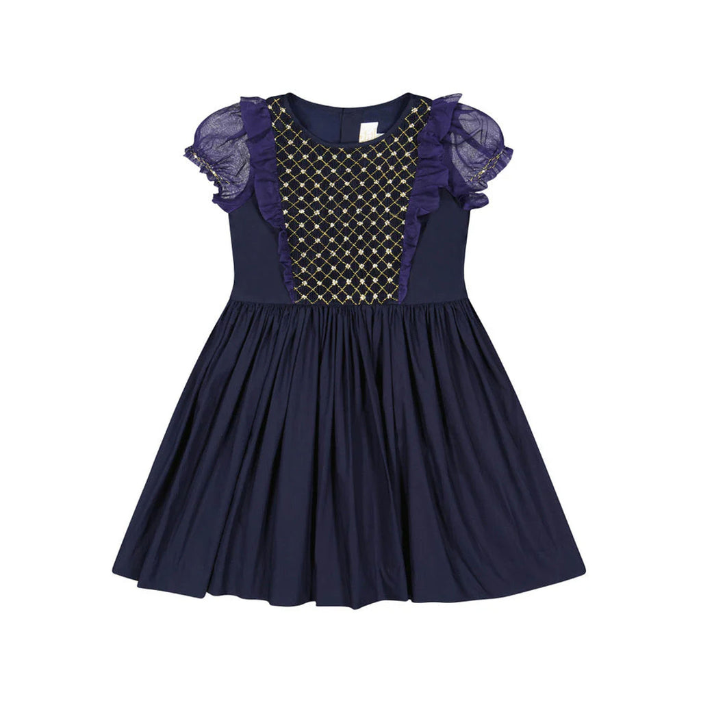 Camelia Navy Cotton Smocked Dress