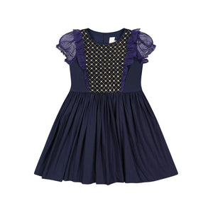 Camelia Navy Cotton Smocked Dress