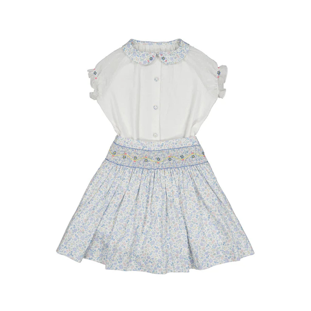 Marie Floral Blue Skirt & Short Sleeve Blouse