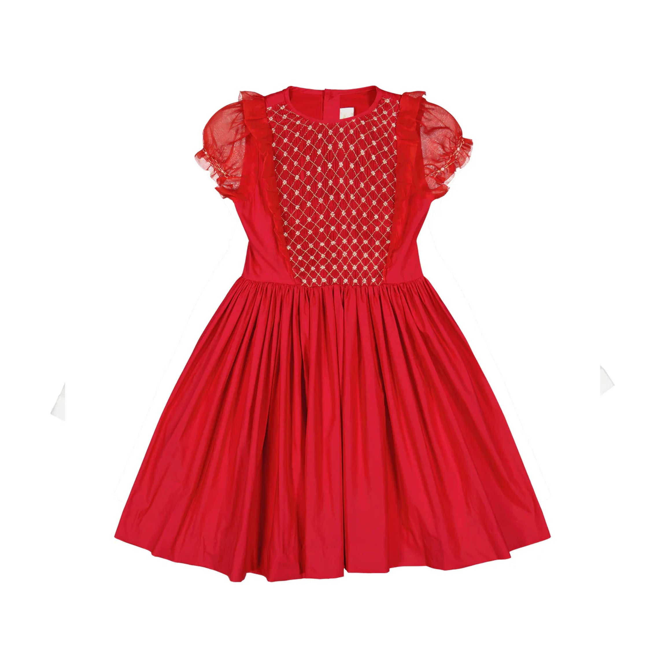 Camelia Red Cotton Smocked Dress