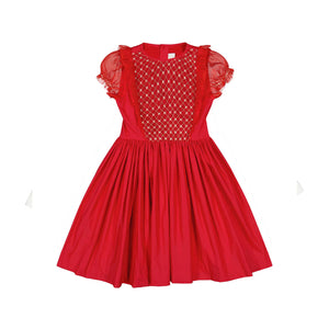 Camelia Red Cotton Smocked Dress