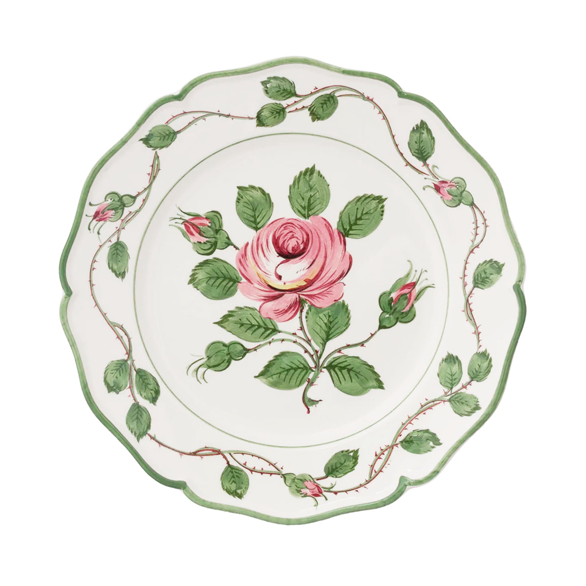 Rose Dinner Plates in Green/Pink, Set of 6