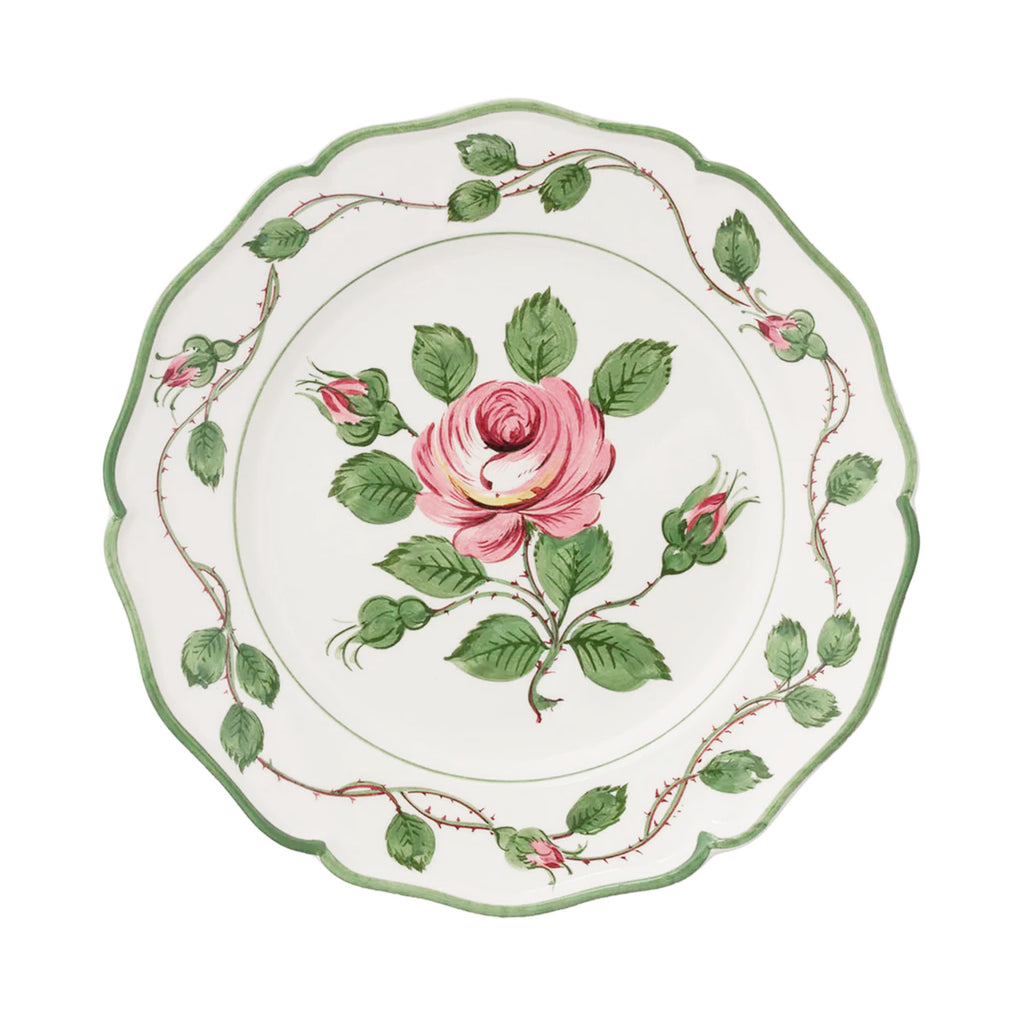 Rose Dinner Plates in Green/Pink, Set of 6
