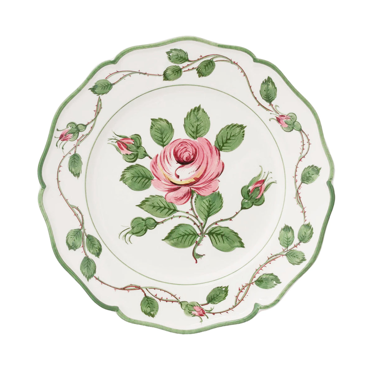 Rose Dinner Plates in Green/Pink, Set of 6