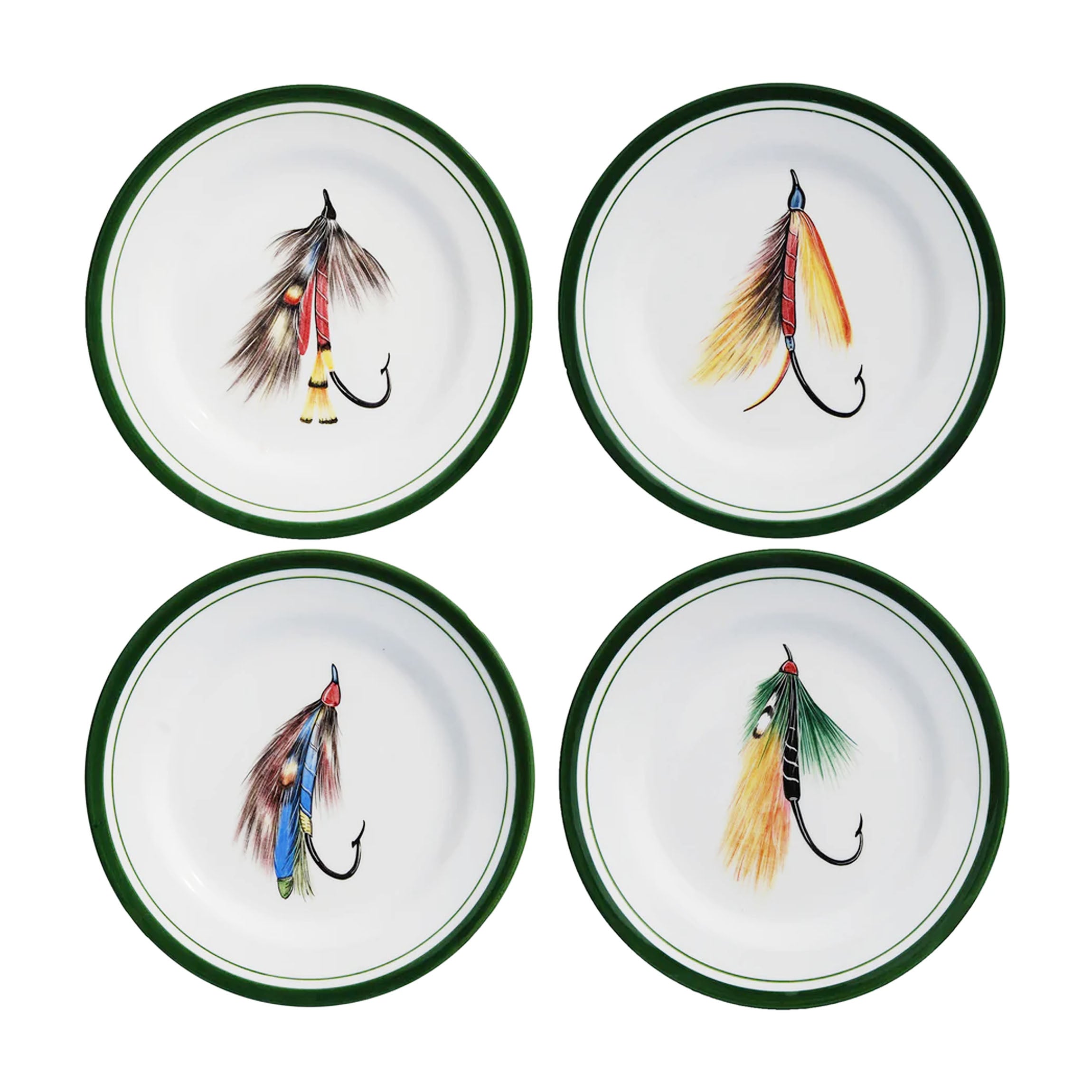 Fish Hook Dinner Plates in Multi, Set of 4