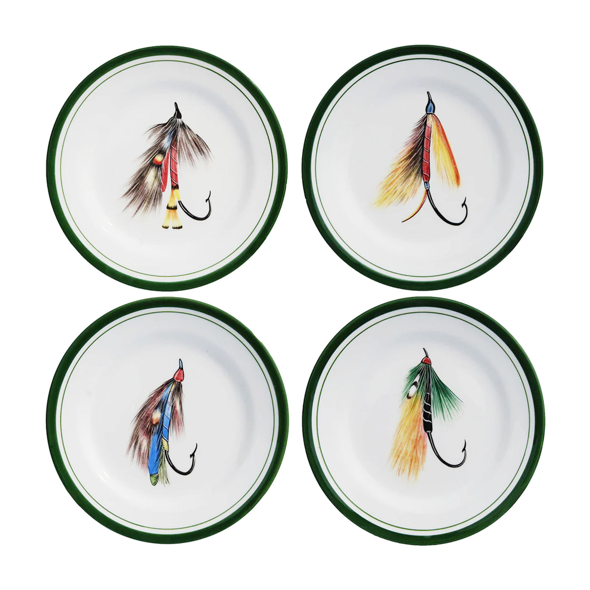 Fish Hook Dinner Plates in Multi, Set of 4