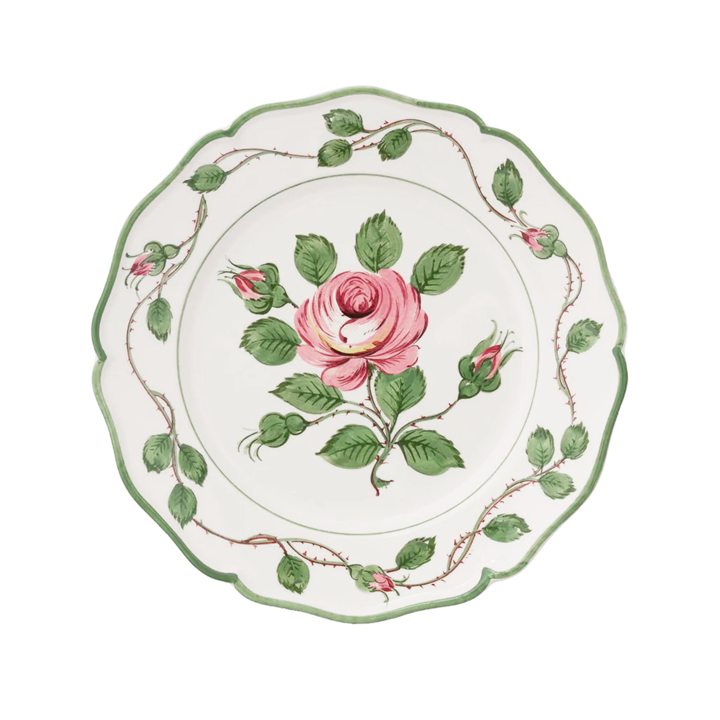 Rose Dessert Plates in Green/Pink, Set of 6