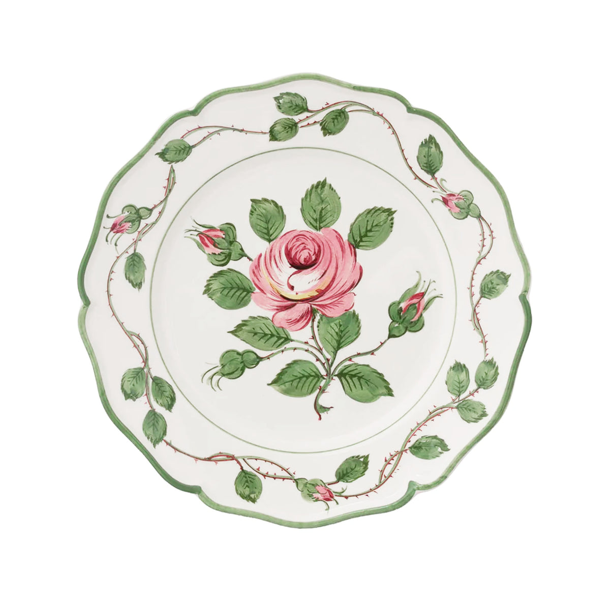 Rose Dessert Plates in Green/Pink, Set of 6