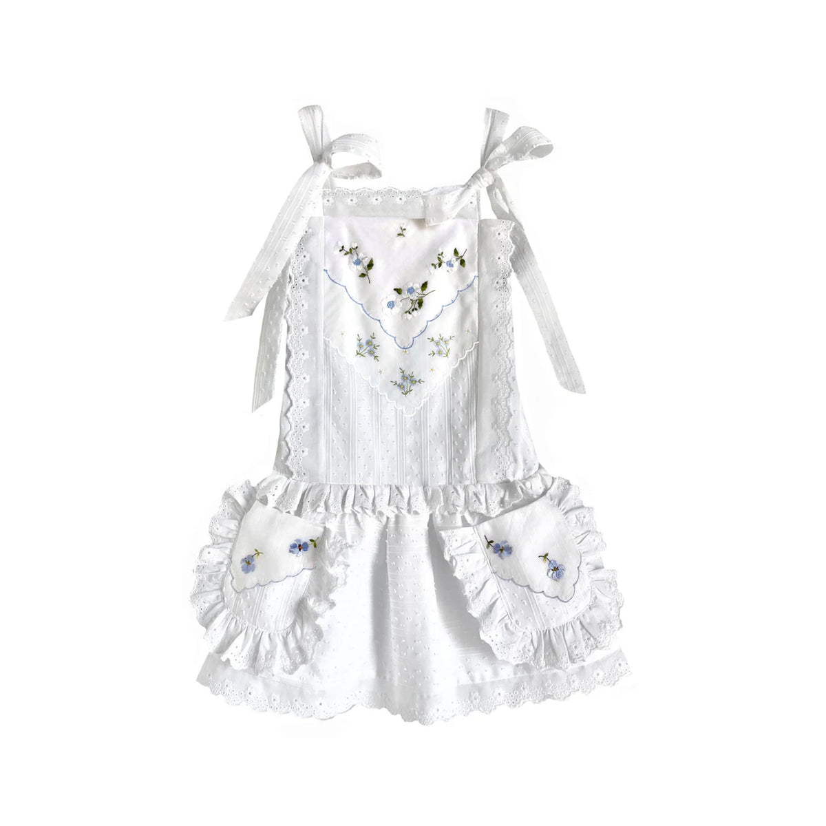 Heirloom Handkerchief Drop-Waist Dress in Pastel Blue Flower Garden, 6Y