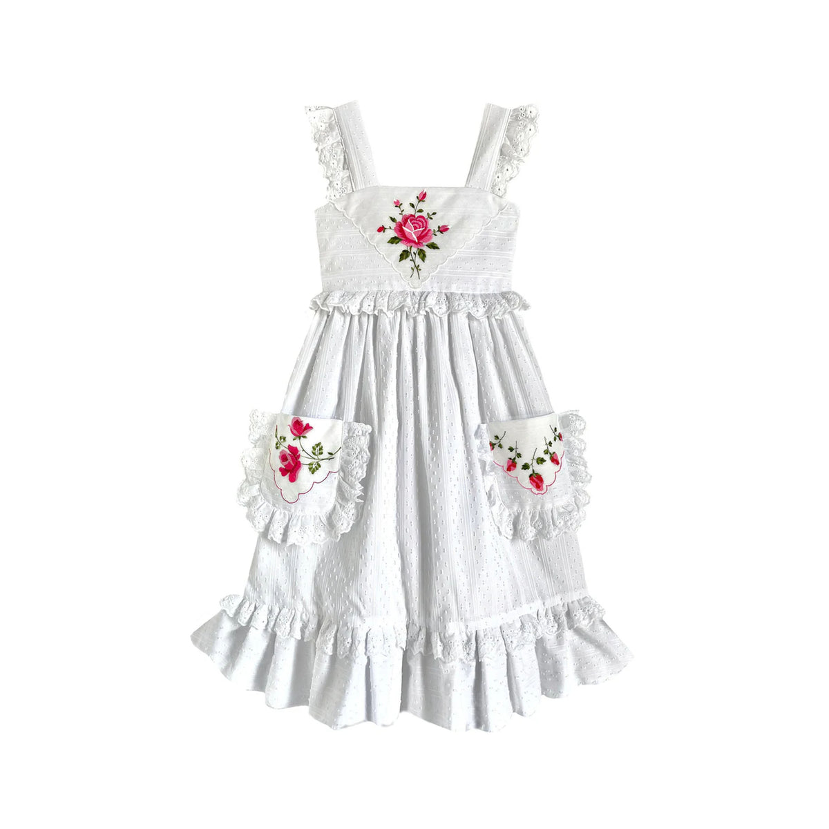Heirloom Handkerchief Dress in Pink & Red Roses, 10Y