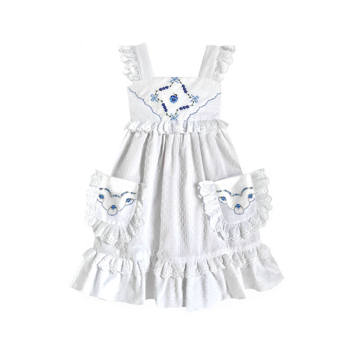 Heirloom Handkerchief Dress in Blue Bows & Flowers, 4T