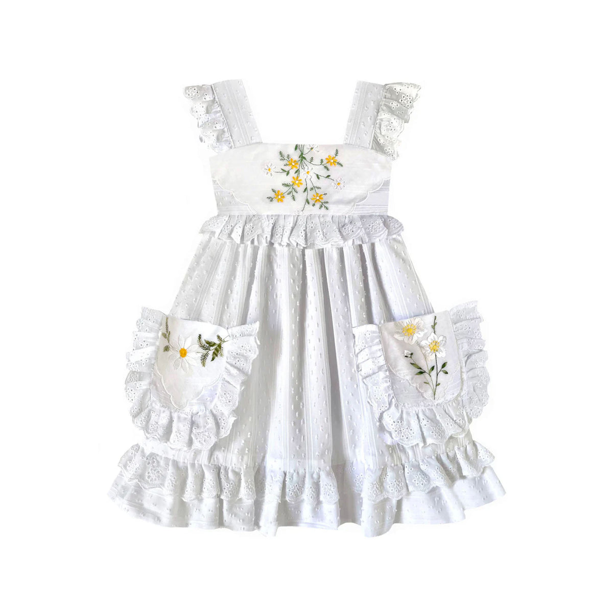 Heirloom Handkerchief Dress in Eyelet Yellow Daisies, 2T