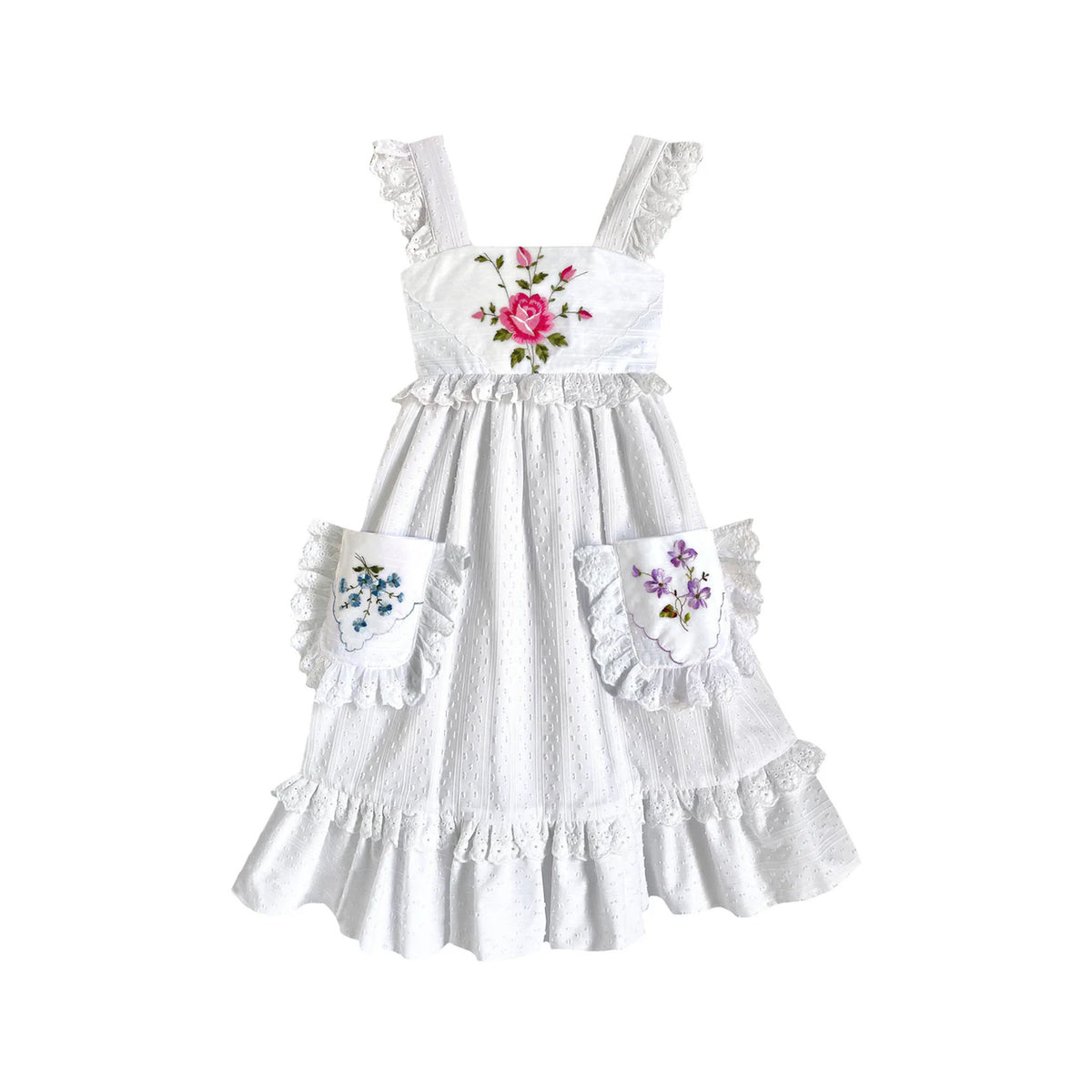 Heirloom Handkerchief Dress in Multicolored Flower Garden, 8Y