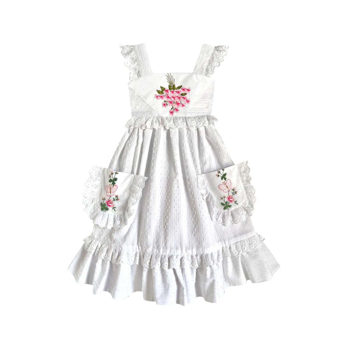 Heirloom Handkerchief Dress in Pink Hydrangeas & Butterflies, 6Y