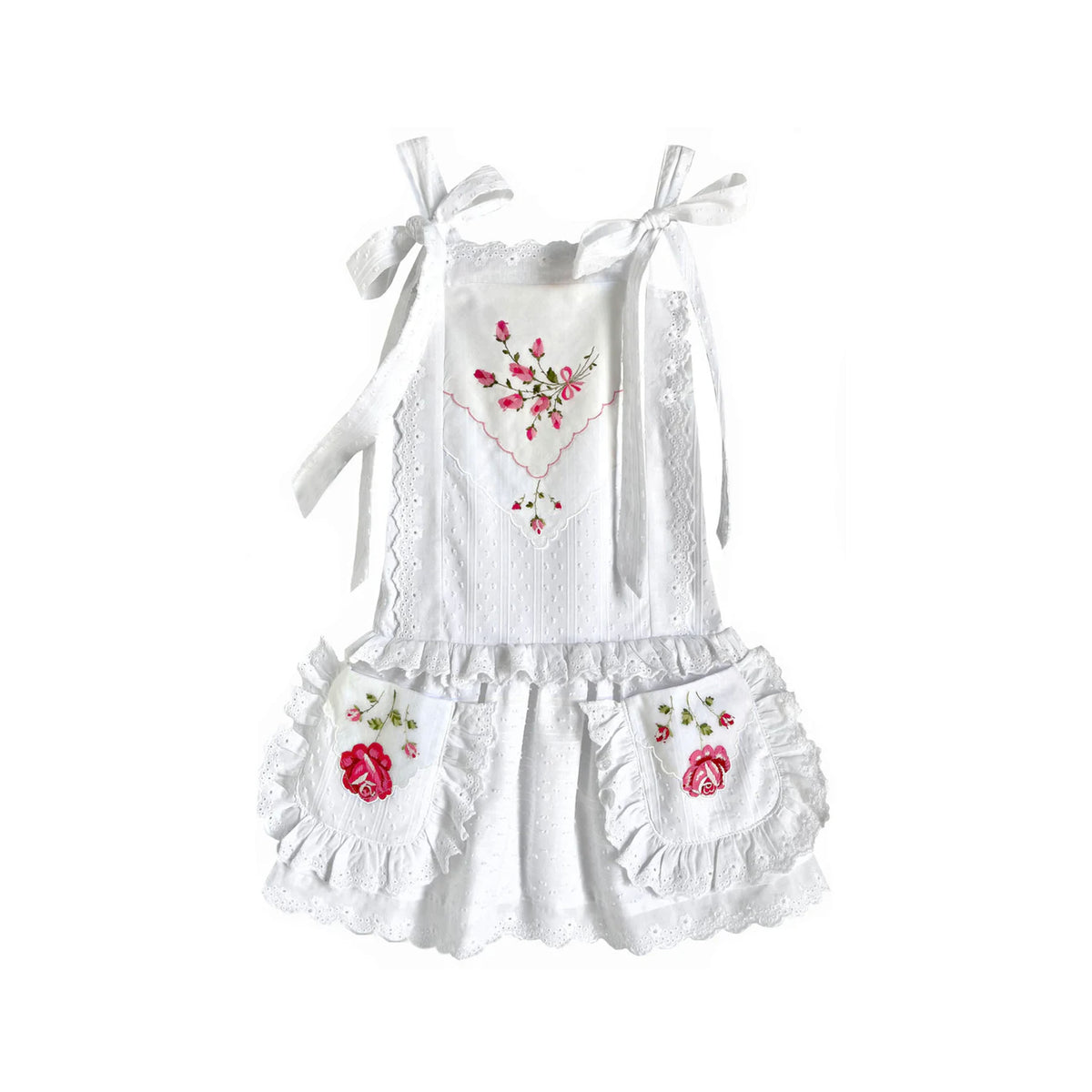Heirloom Handkerchief Drop-Waist Dress in Pink & Red Roses, 6Y