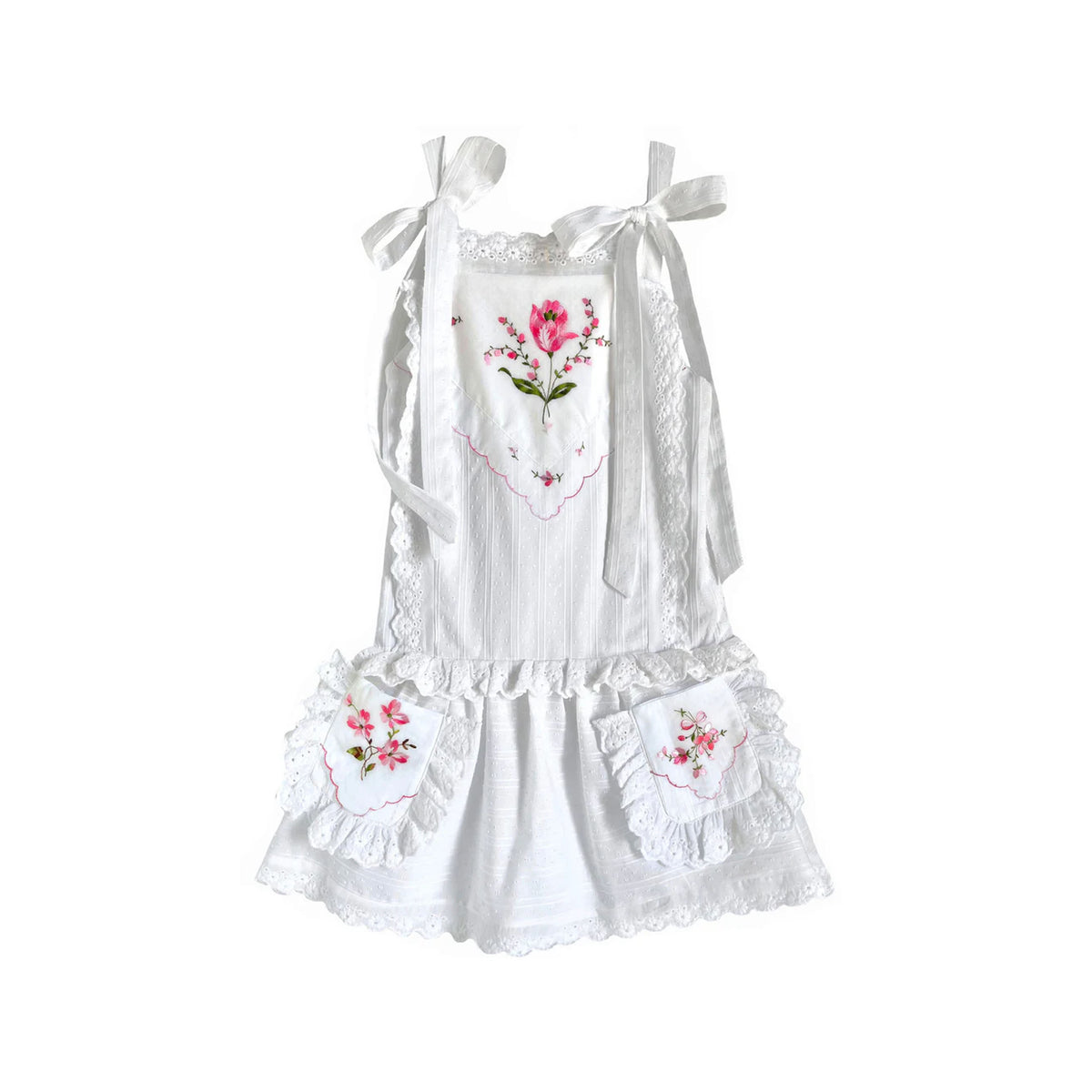 Heirloom Handkerchief Drop-Waist Dress in Pink Flower Garden, 8Y