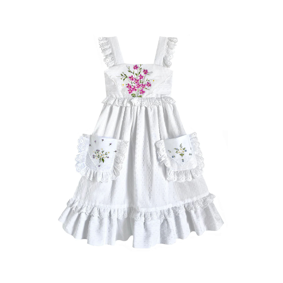 Heirloom Handkerchief Dress in Bursting Violets & Daisies, 8Y