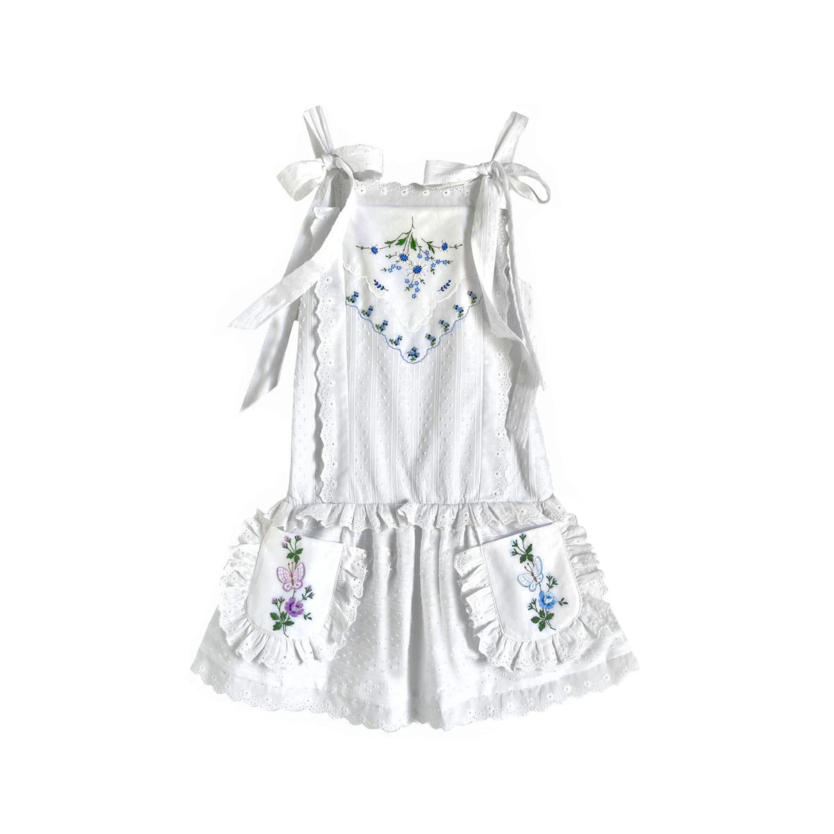 Heirloom Handkerchief Drop-Waist Dress in Blue Flowers & Butterflies, 10Y