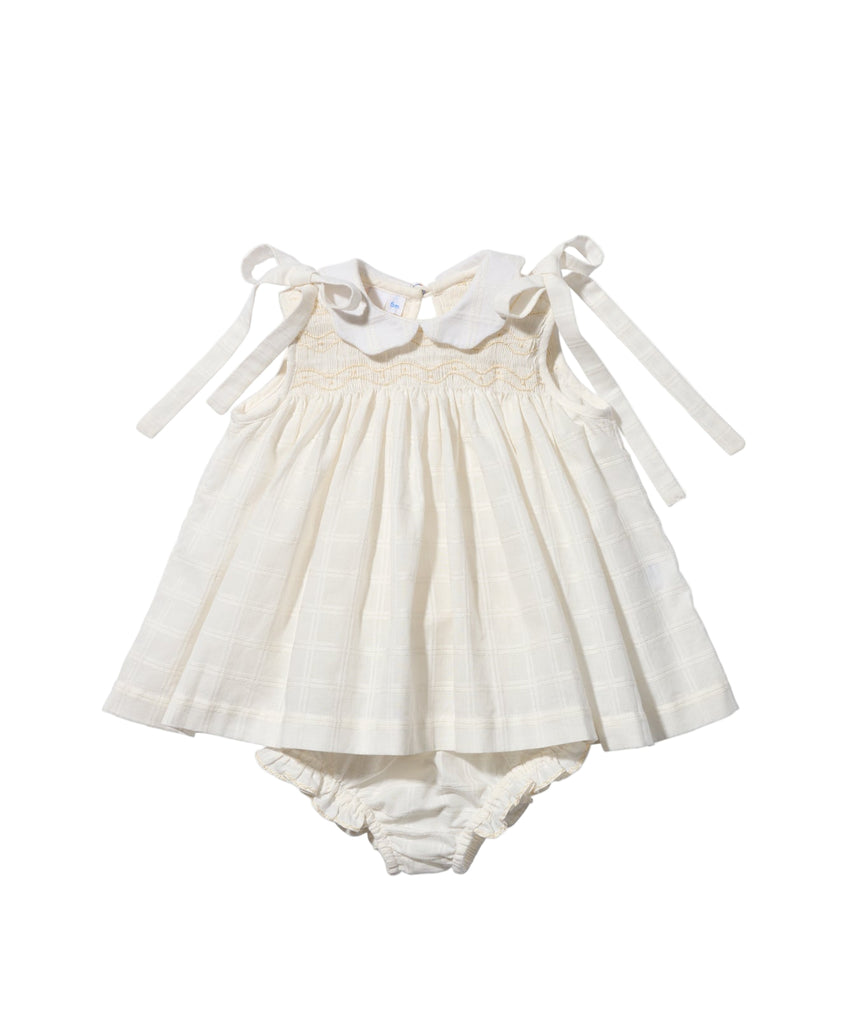 Olive Baby Dress in Cream Windowpane