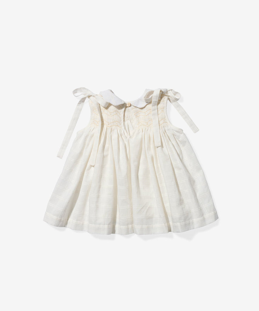 Olive Baby Dress in Cream Windowpane