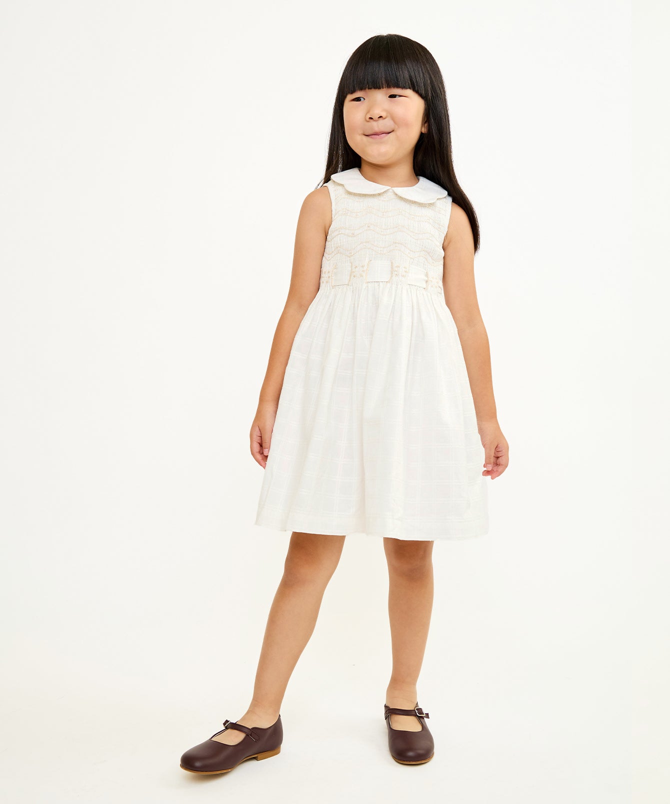 Olive Dress in Cream Windowpane