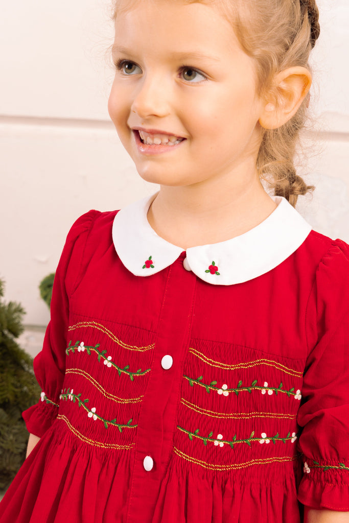 Olympe Red Holiday Smocked Dress