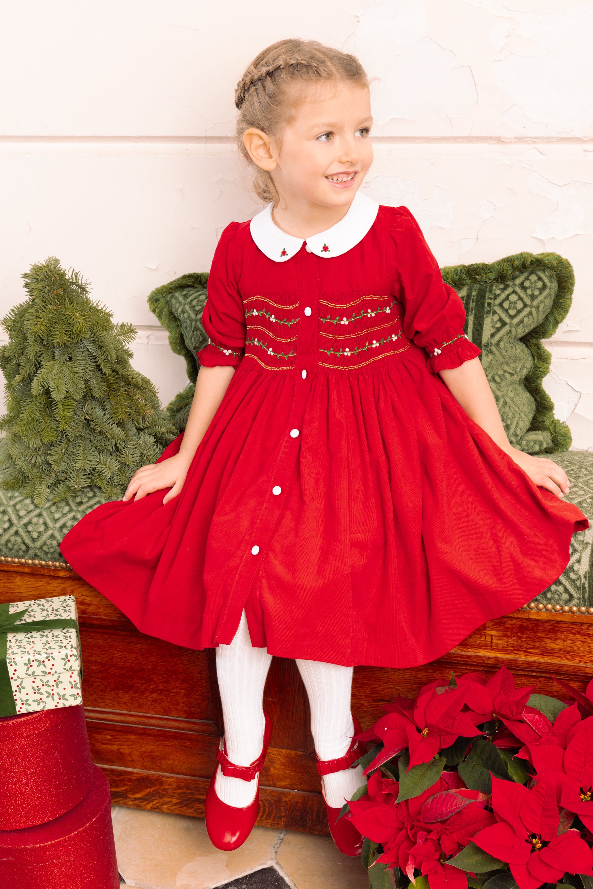 Olympe Red Holiday Smocked Dress