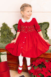Olympe Red Holiday Smocked Dress