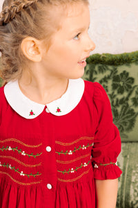 Olympe Red Holiday Smocked Dress