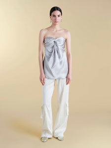 Crinkled Satin Cargo Trouser in Ivory