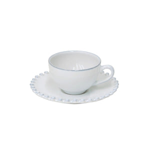 Pearl Collection Coffee Cups & Saucers in White, Set of 6