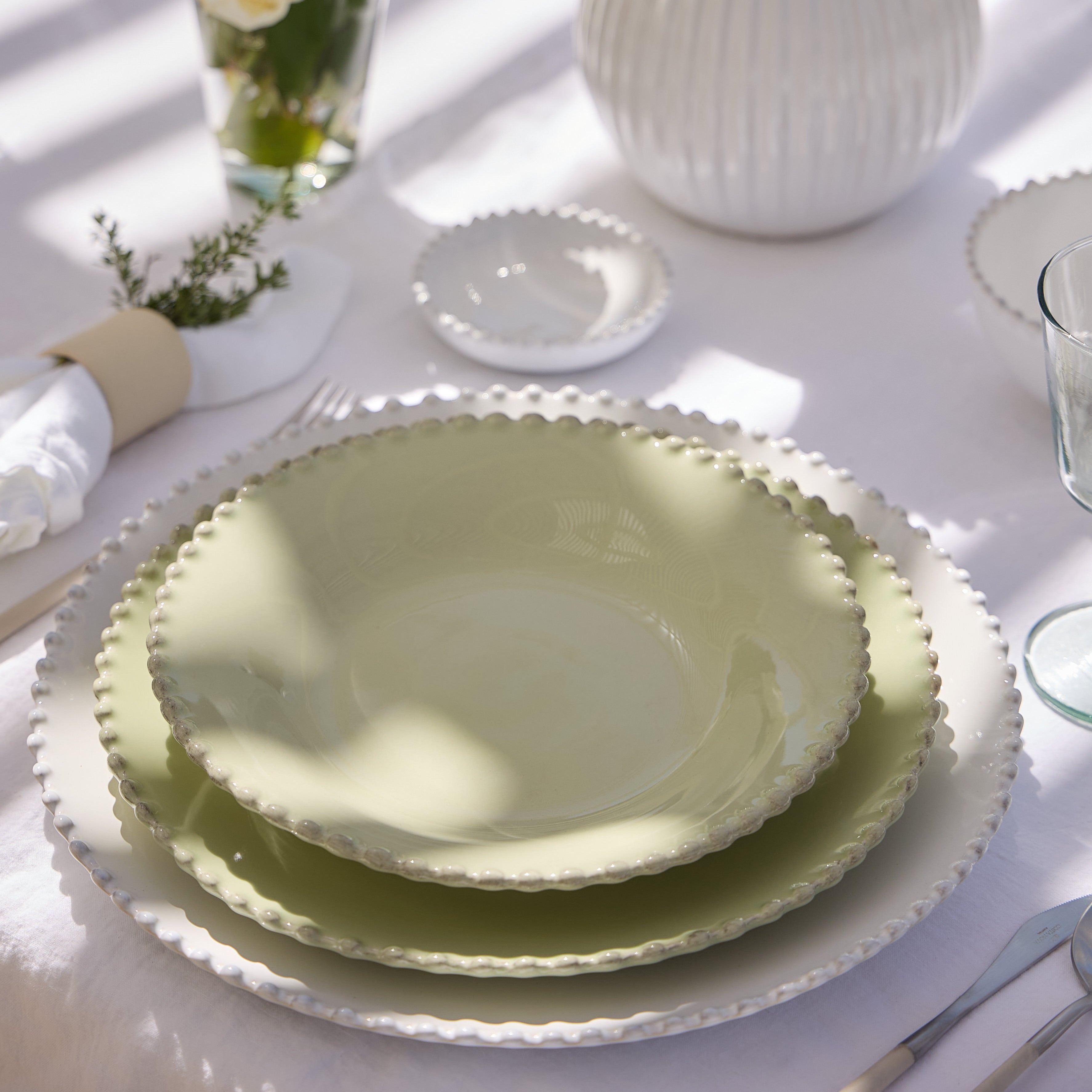 Pearl Collection Pasta Plates in Lilly Green, Set of 6
